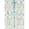 thumbnail image 3 of Safavieh Dip Dye Flower Distressed Wool Area Rug, Ivory/Turquoise, 2' x 3', 3 of 8