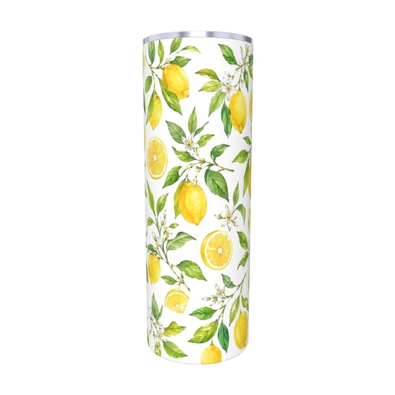 20oz Lemon Citrus Floral Insulated Tumbler with Handle and Straw Summer Fruit Travel Cup Stainless Steel Vacuum Coffee Cup Gift with Straw