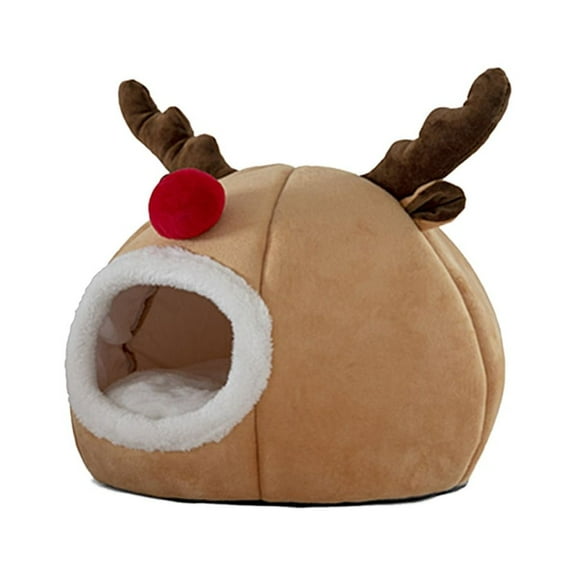 Pet Bed House Enclosed Reindeer Cave Tent for Small Removable Cushion