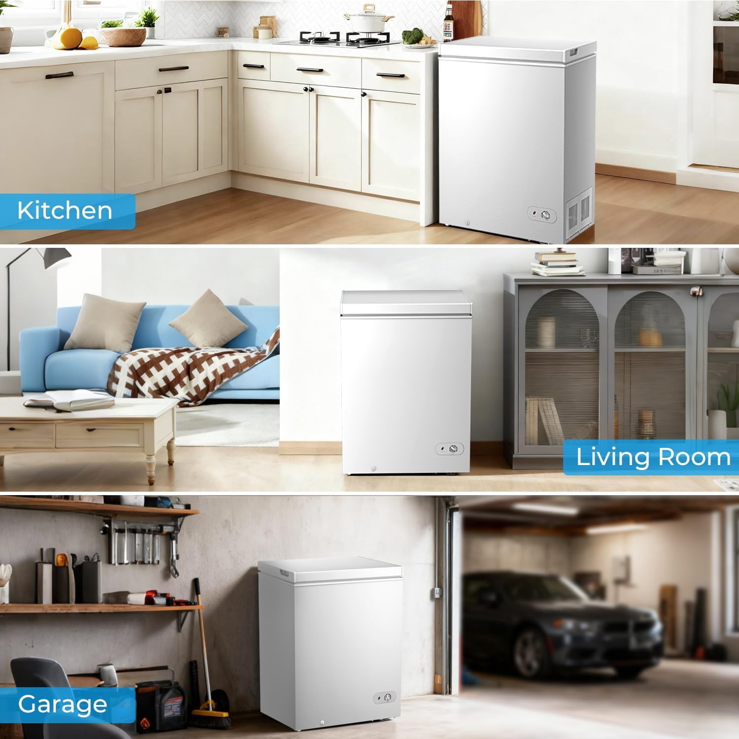 WAA 5.0 Cu.Ft Chest Freezer 3 Removable Baskets,Adjustable Temp for Home Bar Kitchen