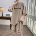 thumbnail image 3 of Conjunto de camiseta y pantalones cortos para hombre para correr, con letras, para correr, color blanco, novedad en camisetas y tops, conjunto de pantalones cortos para hombre, ropa de verano, manga c, 3 of 5