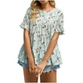 thumbnail image 2 of SMihono Hauts pour Femmes Été Chic Décontracté Mode Femme Imprimé Décontracté Col Rond Manches Courtes T-Shirt Ample Blouse Hauts T-Shirt Oversize pour Femmes, 2 of 9