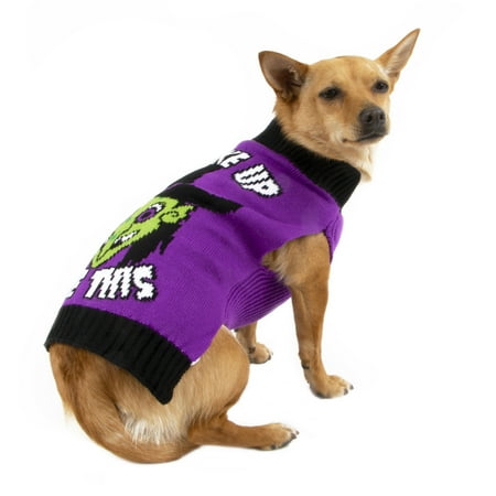 Way To Celebrate Dog Halloween Sweater, Purple Witch Woke Up Like This, (XXS)