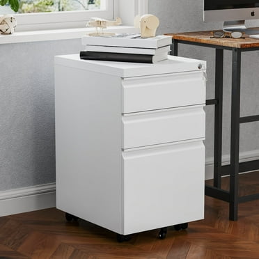 Dextrus 3-Drawer Vertical File Cabinet, Mobile Metal Filing Cabinet with Lock for Legal/Letter Size, Office Storage File Cabinet, White