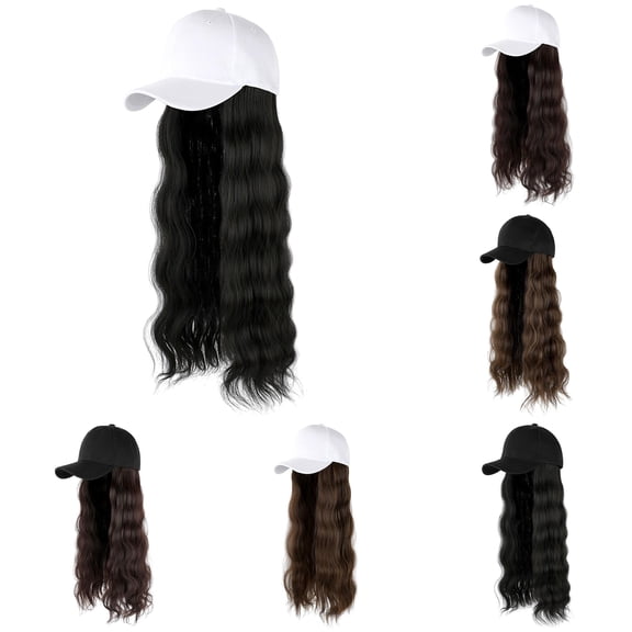 XIAOCHA Wavy‑Hair Wig Hat for Women Adjustable Hat Band Sun Protection Baseball Cap,D
