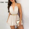 thumbnail image 1 of Vestido corto con estampado de lunares para mujer, minivestido elegante con volantes y cuello Halter, 1 of 6
