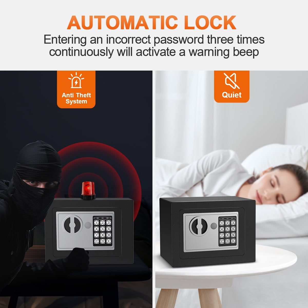 RXDSAFE Electronic Digital Safe Box, 0.25 Cubic Feet Home Security Box for Office Hotel Business, Lock Box with Key Keypad for Cash Jewelry Black