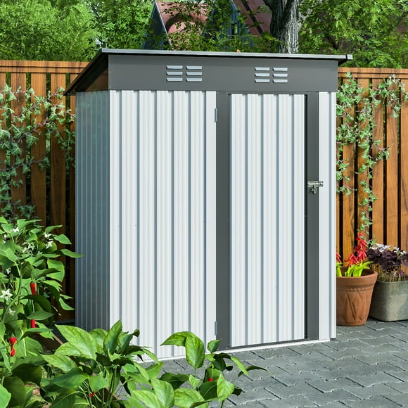 A2ZHOME 5 x 3 Ft Outdoor Storage Shed, Galvanized Metal Garden Shed with Lockable Doors: Secure and Compact Storage Solution for Your Outdoor Space (asPic)