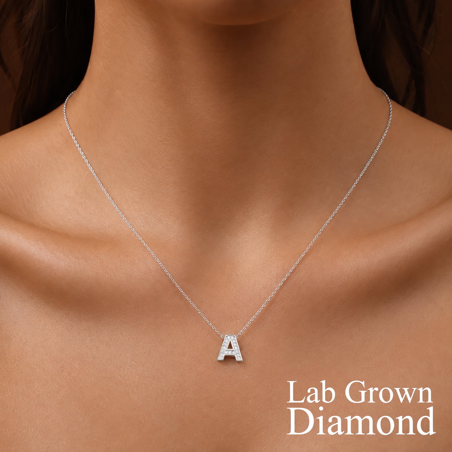 JeenMata Lab Grown Diamond Initial “A” Letter Necklaces - Elegant Alphabet Pendant Necklace Gift - 18K White Gold Plating Jewelry for Women