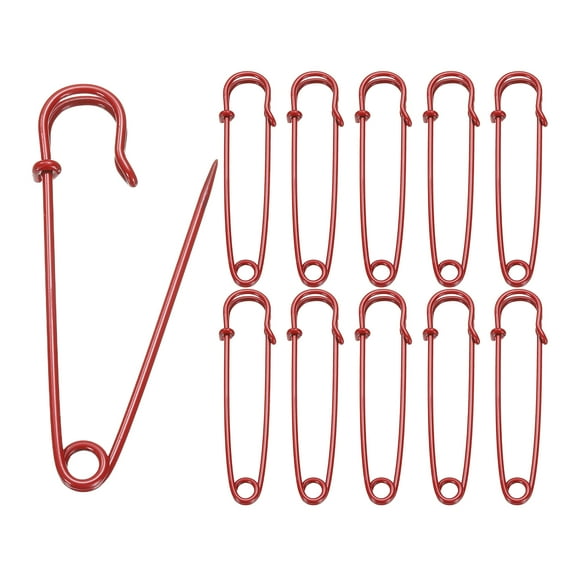 Uxcell 20pcs Safety Pins 3 Inch (75mm) Baked Paint Steel Large Safety Pin Heavy Duty Sewing Safety Pins Bulk for Clothes Sewing Arts DIY Crafts, Red