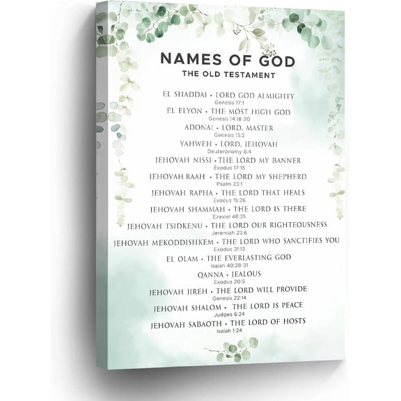 Names of God Wall Art Christian Scripture Poster Canvas Print 12x18 Inch Framed for Living Room, Bedroom, Office Decor, Inspirational Religious Home Decor, Ready To Hang