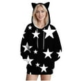thumbnail image 2 of Htigea Cute Ears Hoodies for Women Star Print Long Sleeve Drawstring Hooded Sweatshirts Casual Loose Fit Pullover Tops Black XL, 2 of 5