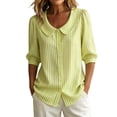 thumbnail image 2 of Siminsem Women's Striped Peter Pan Collar Blouse 3/4 Sleeve Loose Fit Casual Summer Tops 2026 Spring Trendy Dressy Work Shirts Lightweight Vacation Wear, Light Green, L, 2 of 5