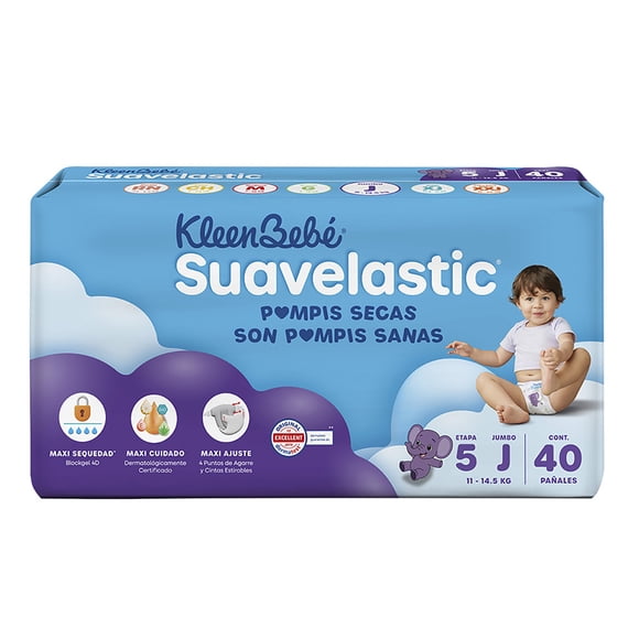 Pañales para bebe Kleenbebé Suavelastic Etapa 5 Jumbo Unisex 40 Piezas