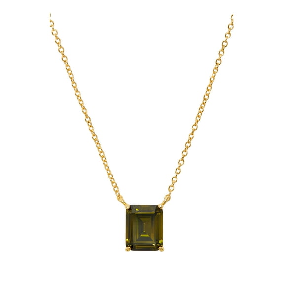 18K Gold Plated Sterling August Lab Created Peridot Emerald Cut Birthstone Necklace in Box
