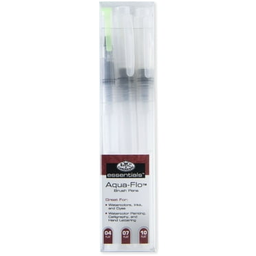 Royal & Langnickel - Essentials Aqua-Flo Clear Plastic Refillable Flat Paint Brush Pens, 3pc