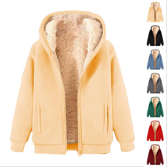 Tqcoqu Womens Sherpa Fleece Lined Hoodie Full Zip Up Winter Jacket, Fall Thermal Plus Size Jacket with Hood and Pockets,Women's,Size S-XXXXXL