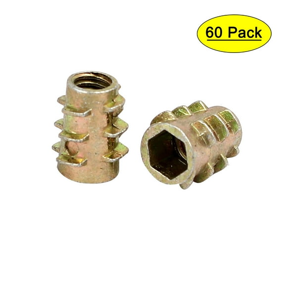 M4x10mm Hex Socket Threaded Insert Nuts Bronze Tone 60pcs for Wood Furniture