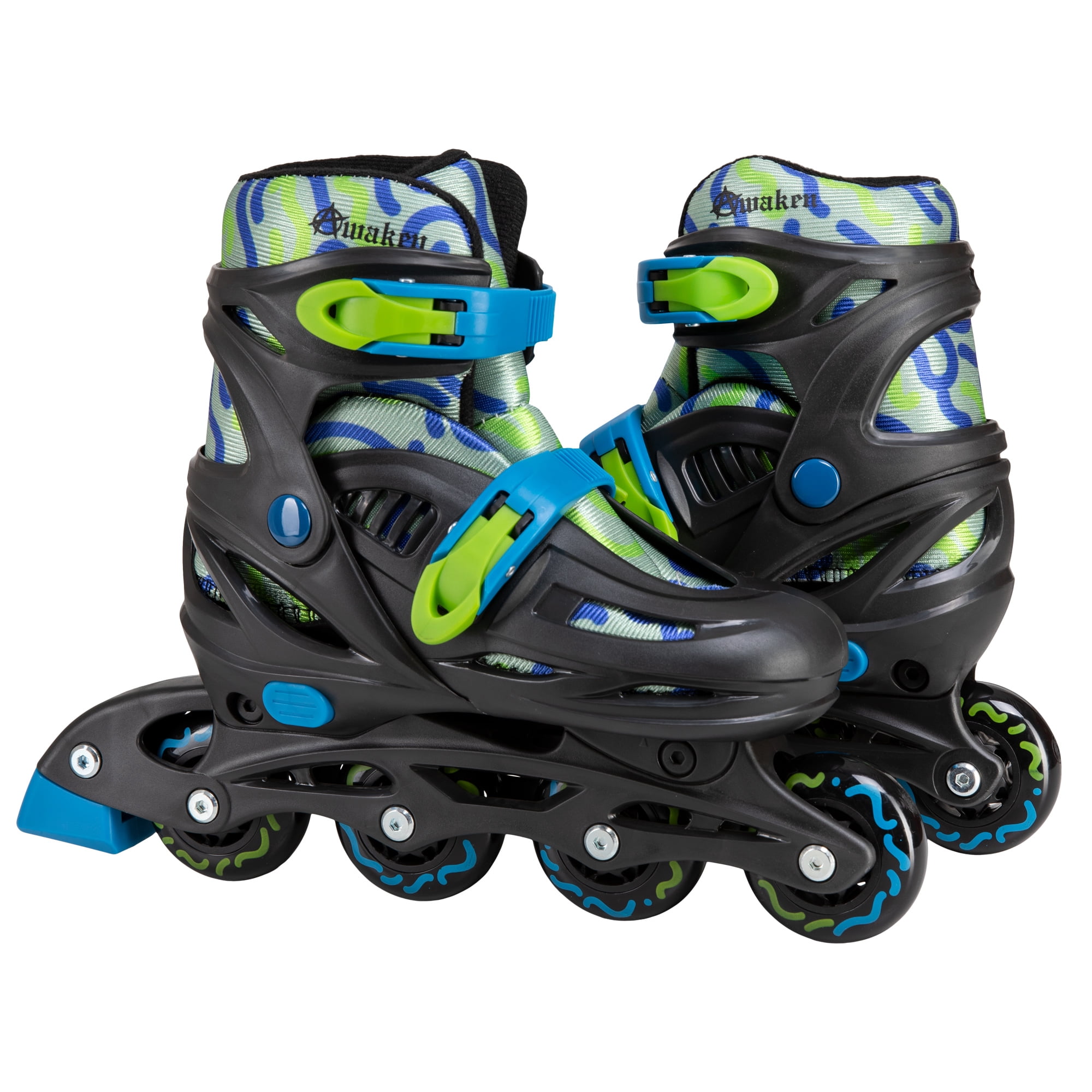 Awaken Adjustable Size Inline Roller Skates Kids Youth Boys Girls Youth (Blue/Green, Kids 7- Kids 9)