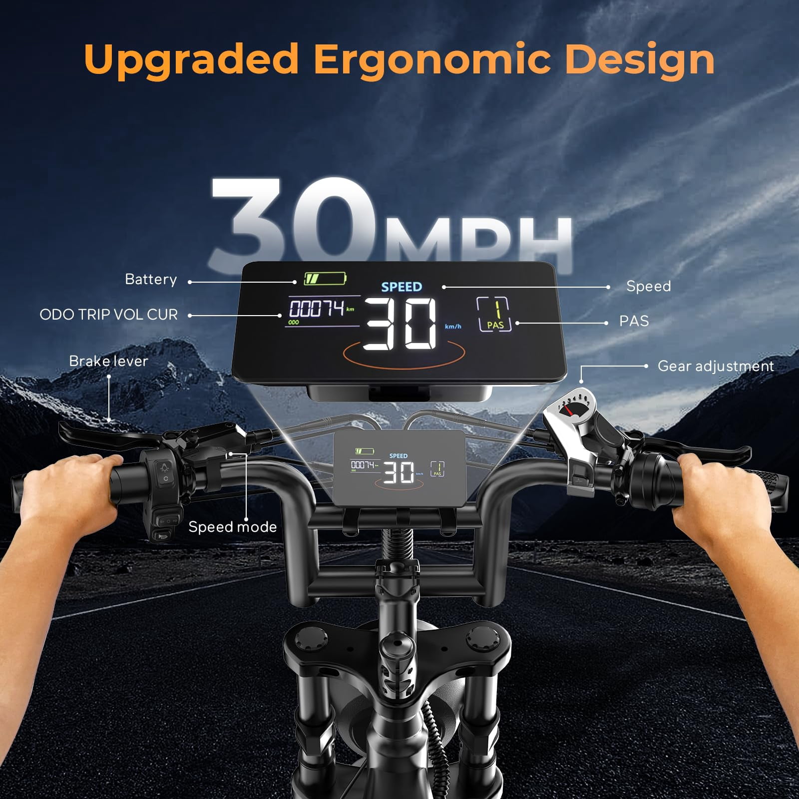 Tamobyke Peak 2000W Electric Bike, 20" Fat Tire E-Mountain Bikes, 48V 31.2Ah 32mph Ebike for Adults Full Suspension UL2849