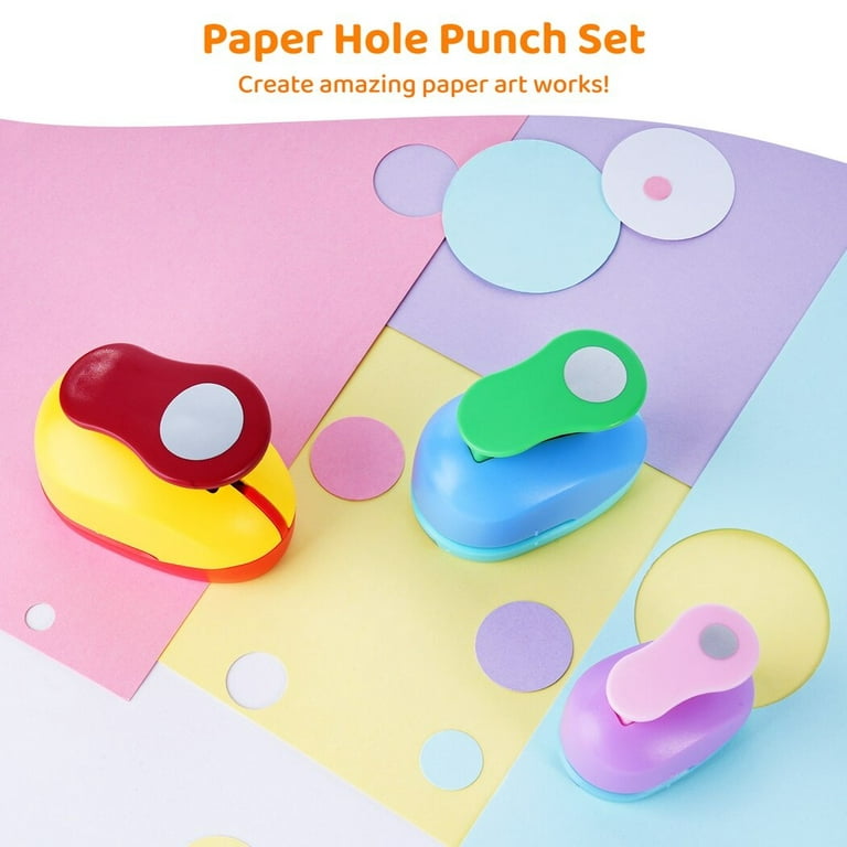 Circle Punch Set, 3pcs Paper Hole Punches 3/8 inch, 5/8 inch, 1 inch, Scrapbooking Spring-Action Lever Paper Punch Shapes for Paper Craft Card Making