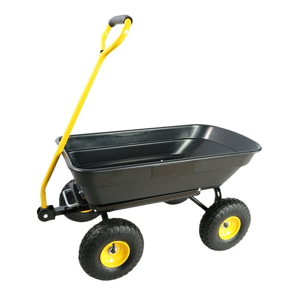 NIGSQJB 300lb Capacity Garden Wagon Cart Wheelbarrow with 10" Pneumatic Tire, Steel Frame & 180° Rotating Handle, 55L Gorilla Cart Folding Car Poly Garden Dump Truck, Quick Release, Black