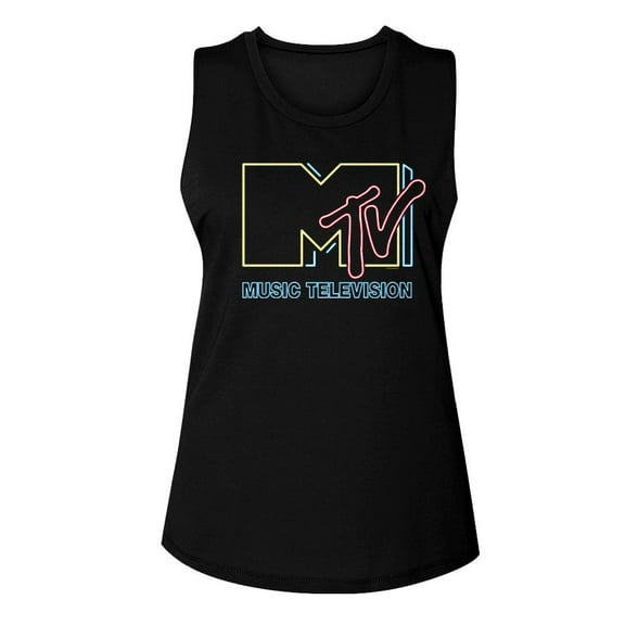 MTV Neon Sign Logo Black Women's Muscle Tank T-Shirt S