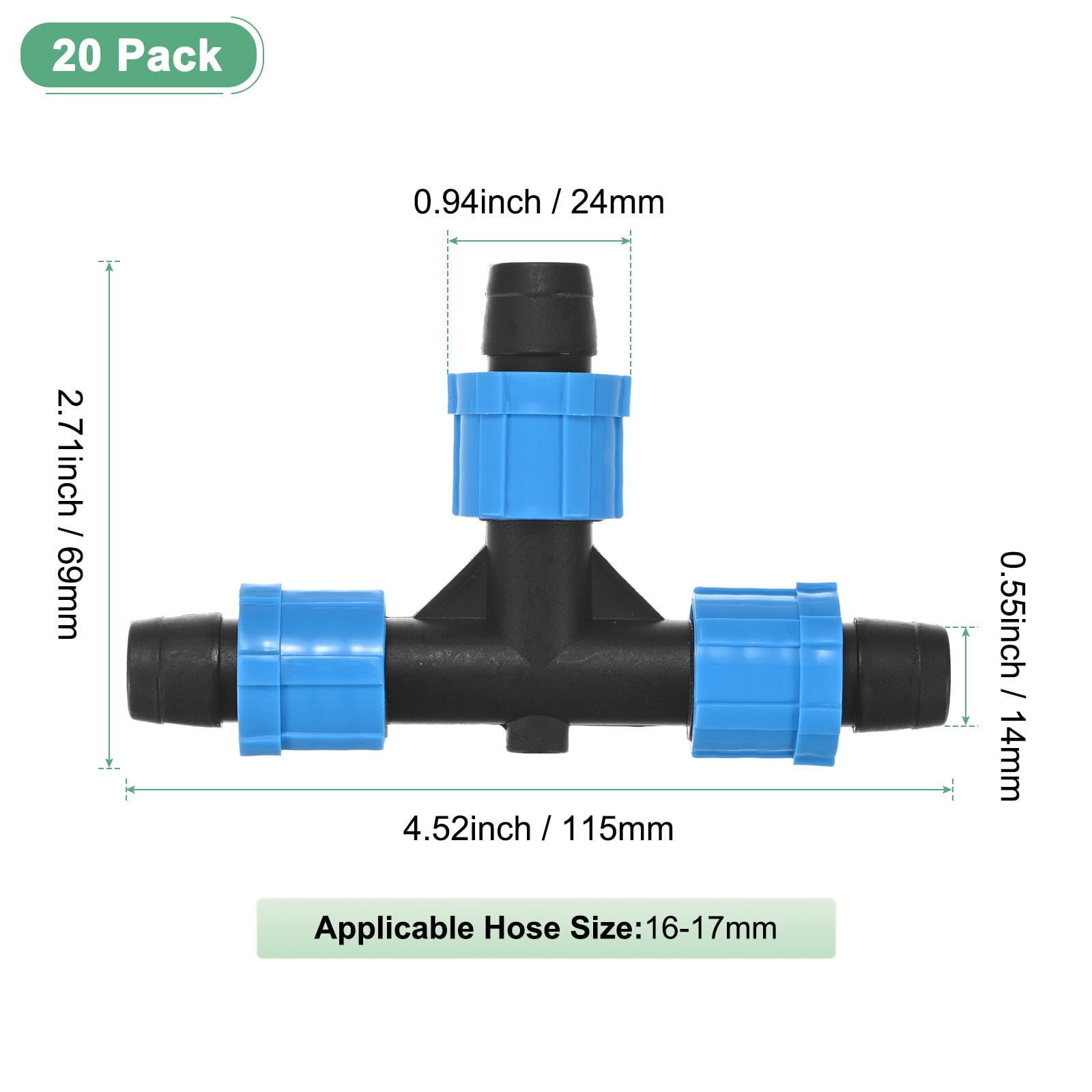 Uxcell 20-Pack Drip Tape Irrigation Tubing 3 Way Tee, for 16-17mm Tubing Irrigation Coupling Barbed Locking Fitting Tubing Connector
