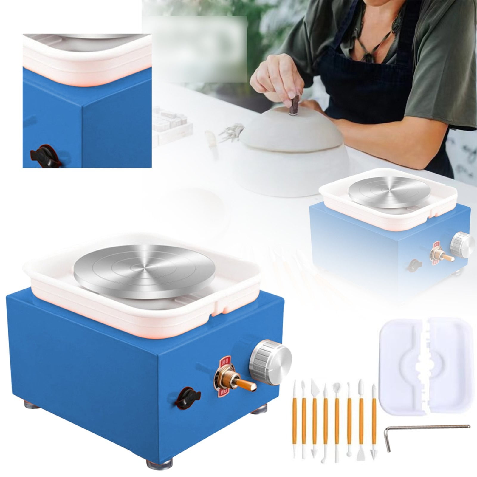 XUFLVPSEF Large Electric Pottery Wheel Forming Machine Ceramic Clay Wheel with Foot Pedal Detachable Basin DIY Tools for Adults Beginners Clearance Sale Blue