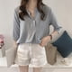 thumbnail image 4 of Sonducket Camisa a rayas Mujer Blusa de verano Cuello Suelta Top casual Prendas para la parte del cuerpo Azul claro 4XL, 4 of 8