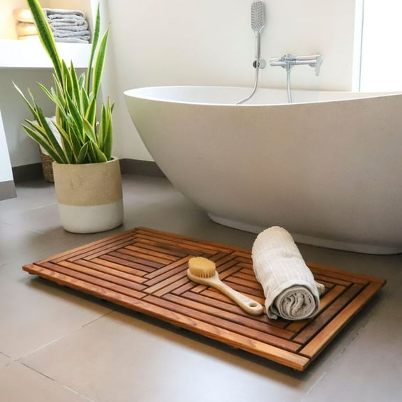 Nordic Teak 39" x 19" Oiled Double Framed Shower and Bath Mat - Brown