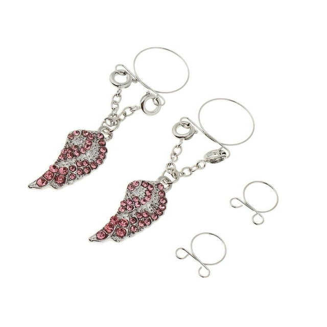 2 Paires Anneau en Métal pour Tétine en Plumes de Cristal Non Percé Réglable