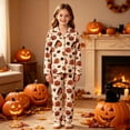 thumbnail image 2 of Ruiwill Halloween Girls Pajamas Pumpkin Print Girls Pajamas Fall Winter Soft Long Sleeve Lapel Neck Shirts With Pants 2 Pieces Pajamas Set Size 9-10 Years, 2 of 7