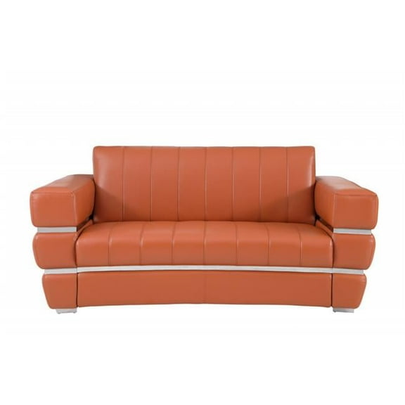 75 in. Italian Leather with Chrome Accents Loveseat, Camel Brown