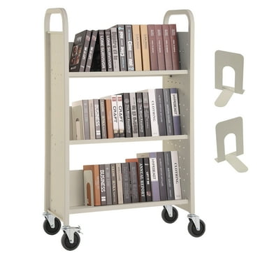 KFFKFF Book Cart, 330 lbs Capacity, 31.1" x 15.2" x 49.2" One-Sided V-Inclined Shelves Cream-Colored