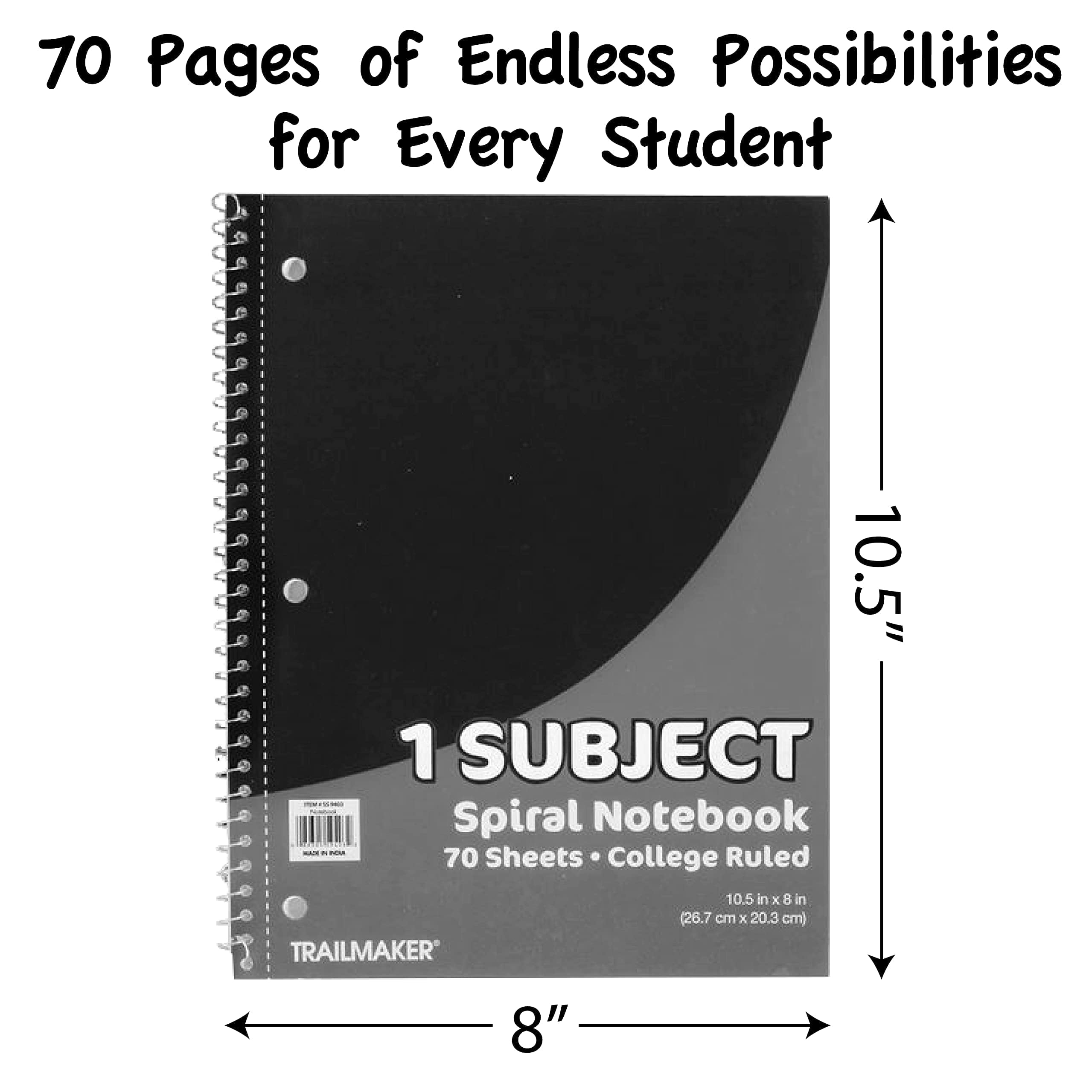 Trailmaker Bulk Notebooks (50 Pack), One Subject Notebooks College Ruled, 140 Pages (70 Sheets),Spiral Bulk Notebooks for Kids, School Supplies, Journaling, Note Taking, Students, and Work