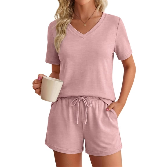 Sundazz Lounge Sets for Women Summer 2 Piece Outfits V Neck Shirts and Shorts Sets Casual Matching Sets