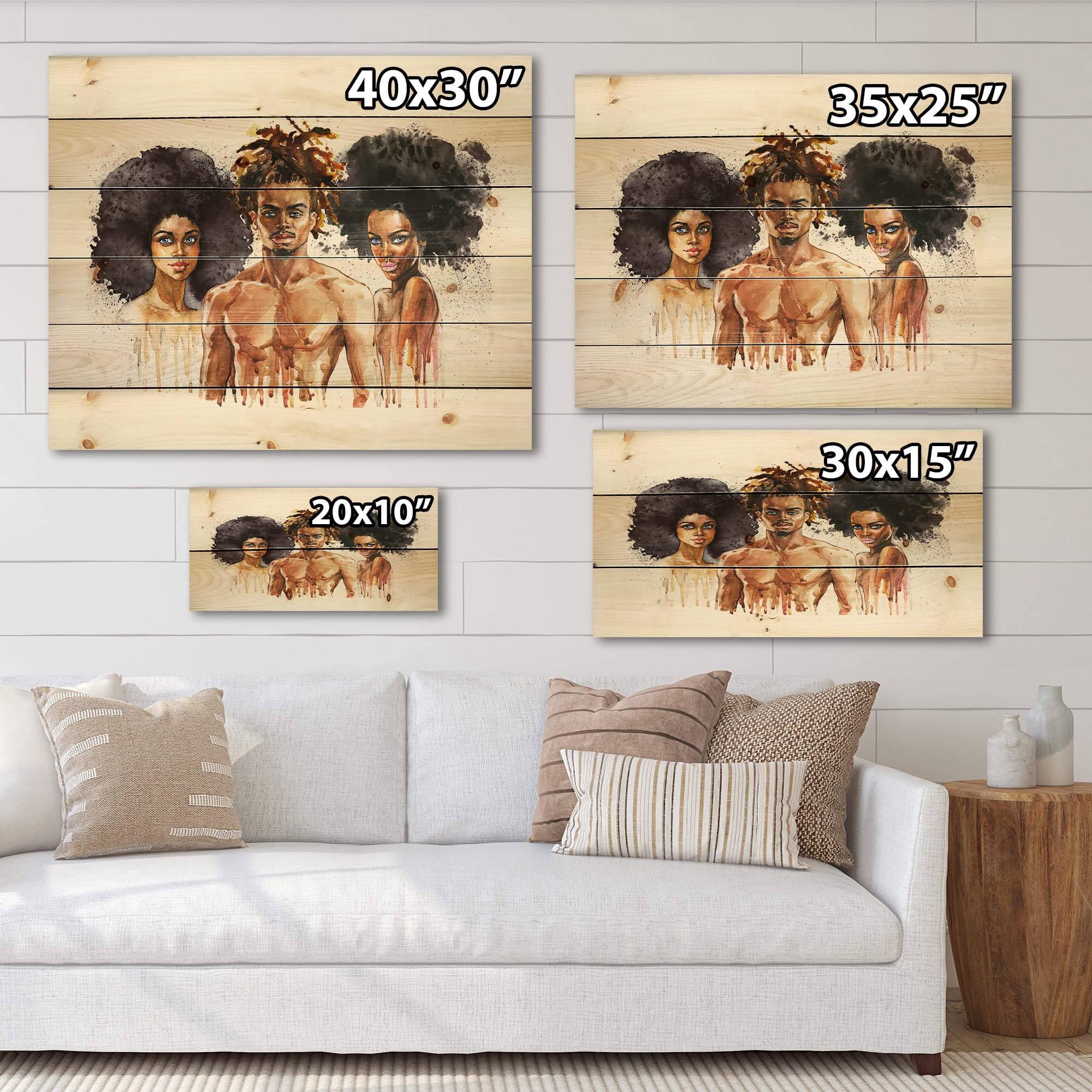Designart 'Afro American Fashion Portraits' Glam Print on Natural Pine Wood