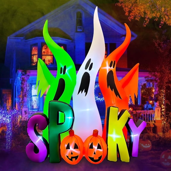 Halloween Inflatable Ghosts Family Blow‑Up Decoration with Spooky Pumpkin and LED Lights for Lawn Yard Garden Outdoor Holiday