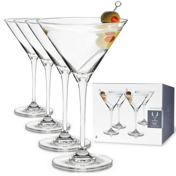 Viski Reserve Milo Crystal Martini European Crafted Cocktail Glasses, Home and Bar Drinkware, Crystal Martini Accessories, Craft Cocktail Glasses, Martini glasses Set of 4, 7oz