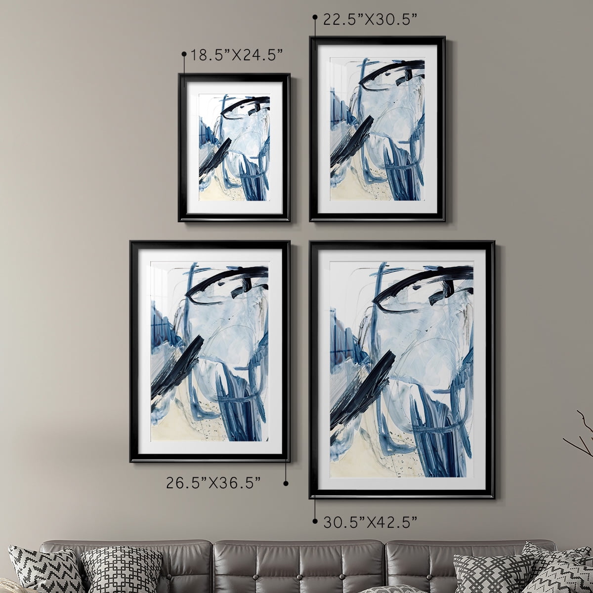 Wexford Home Indigo Swash I Premium Framed Print, 26.5" x 36.5" - Ready to Hang, Black (Set of 2)