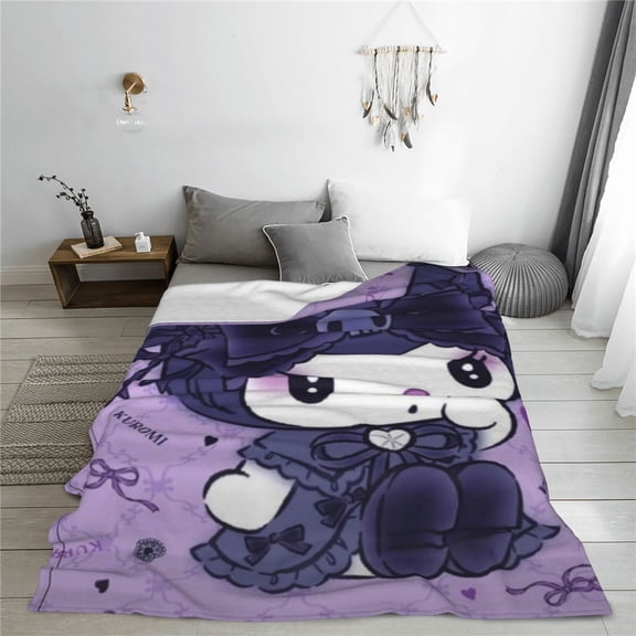 Kuromi Cartoon Printing Throw Blanket, All Seasons Flannel Fleece Blanket, Soft & Warm Plush Blankets for Couch Sofa Bed Camping Travel, 40"x30"