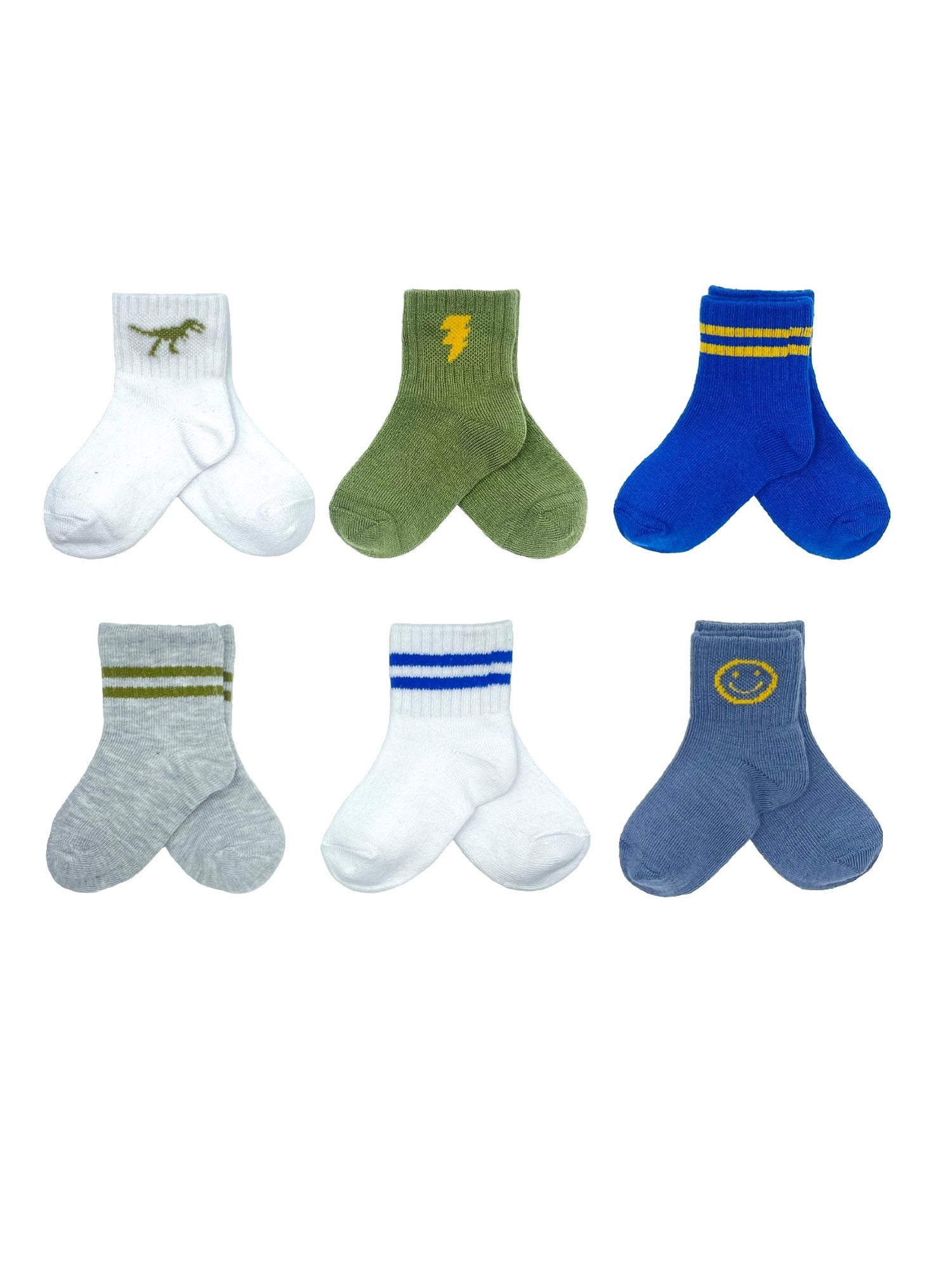 Wonder Nation Baby and Toddler Mid-Crew Socks, 6-Pack, Sizes 0M-5T