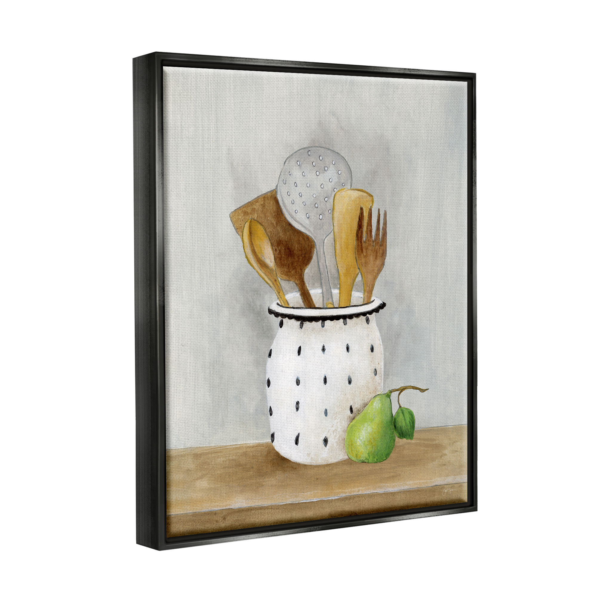 Stupell Industries Kitchen Utensils Still Life Food & Beverage Painting Black Floater Framed Art Print Wall Art