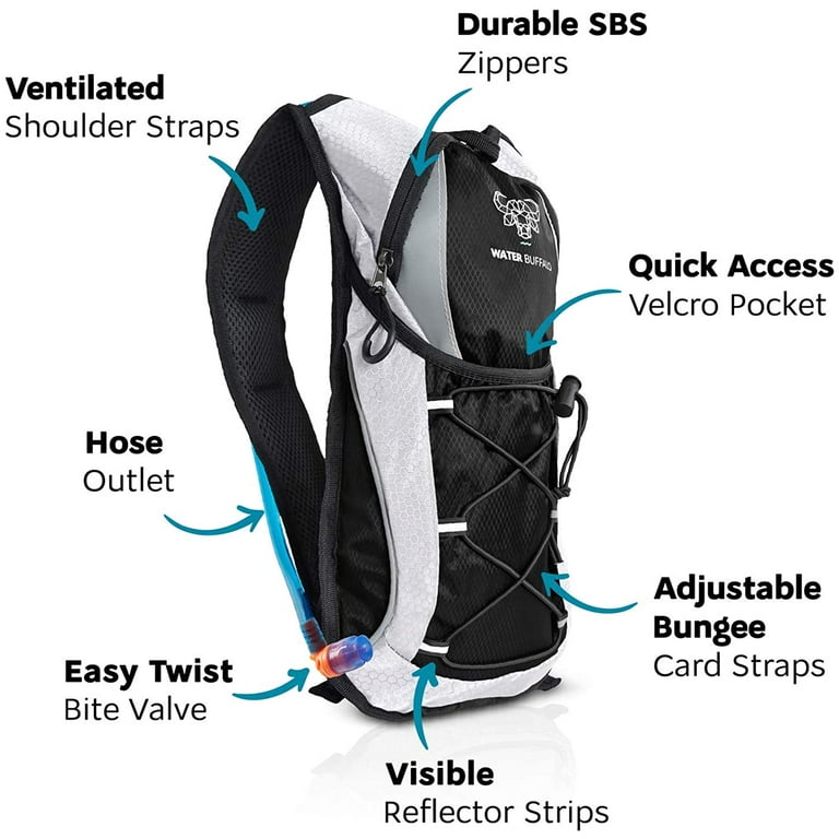 Water Buffalo Hydration Pack Backpack - Water Backpack - 2L Water Bladder  (Black) - Walmart.com