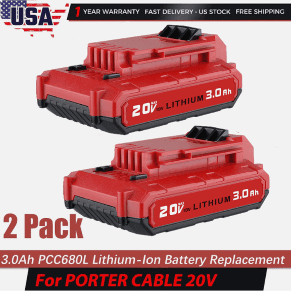 2 Pack PCC680L 20V Max 3.0Ah Battery Compatible with Porter Cable 20V Lithium Battery PCC681L PCC682L PCC685L PCC670B PCC710B PCC791LA Cordless Power Tools