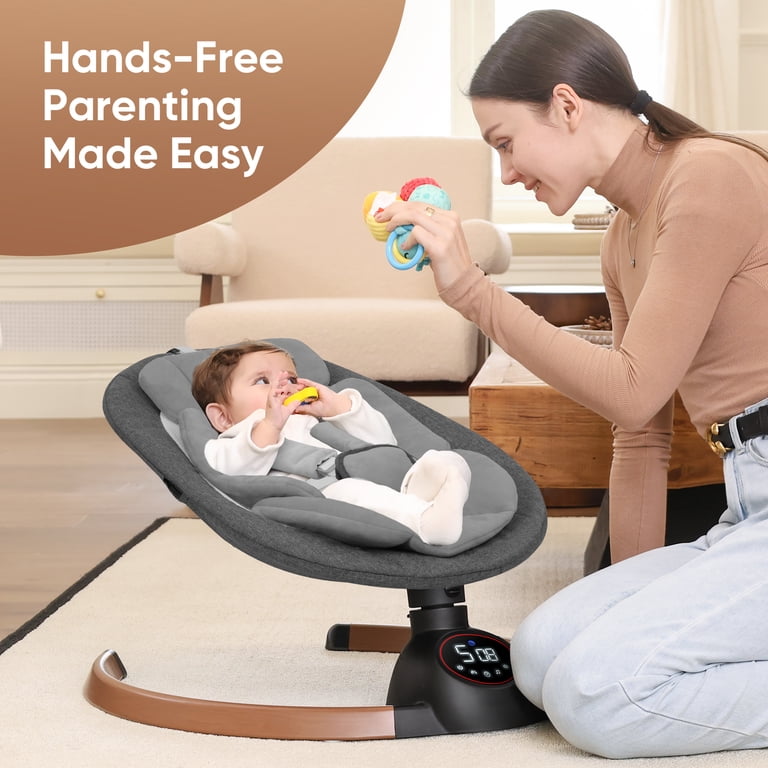 Babyeap Electric Baby Swing with Bluetooth, Light Gray photo 5