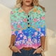 thumbnail image 2 of Mujeres Casual Impreso Cuello en V Nueve Puntos Manga Pullover Botones Blusa suelta Camiseta Tops Fridja hkj3427, 2 of 5
