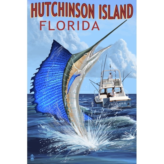 Hutchinson Island, Florida, Sailfish Fishing Scene (12x18 Wall Art Poster, Room Decor)