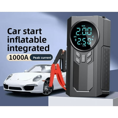 Car Jump Starter with Air Compressor 1000A Peak Battery Booster Portable Power Bank with Emergency Light for SUV Truck Motorcycle